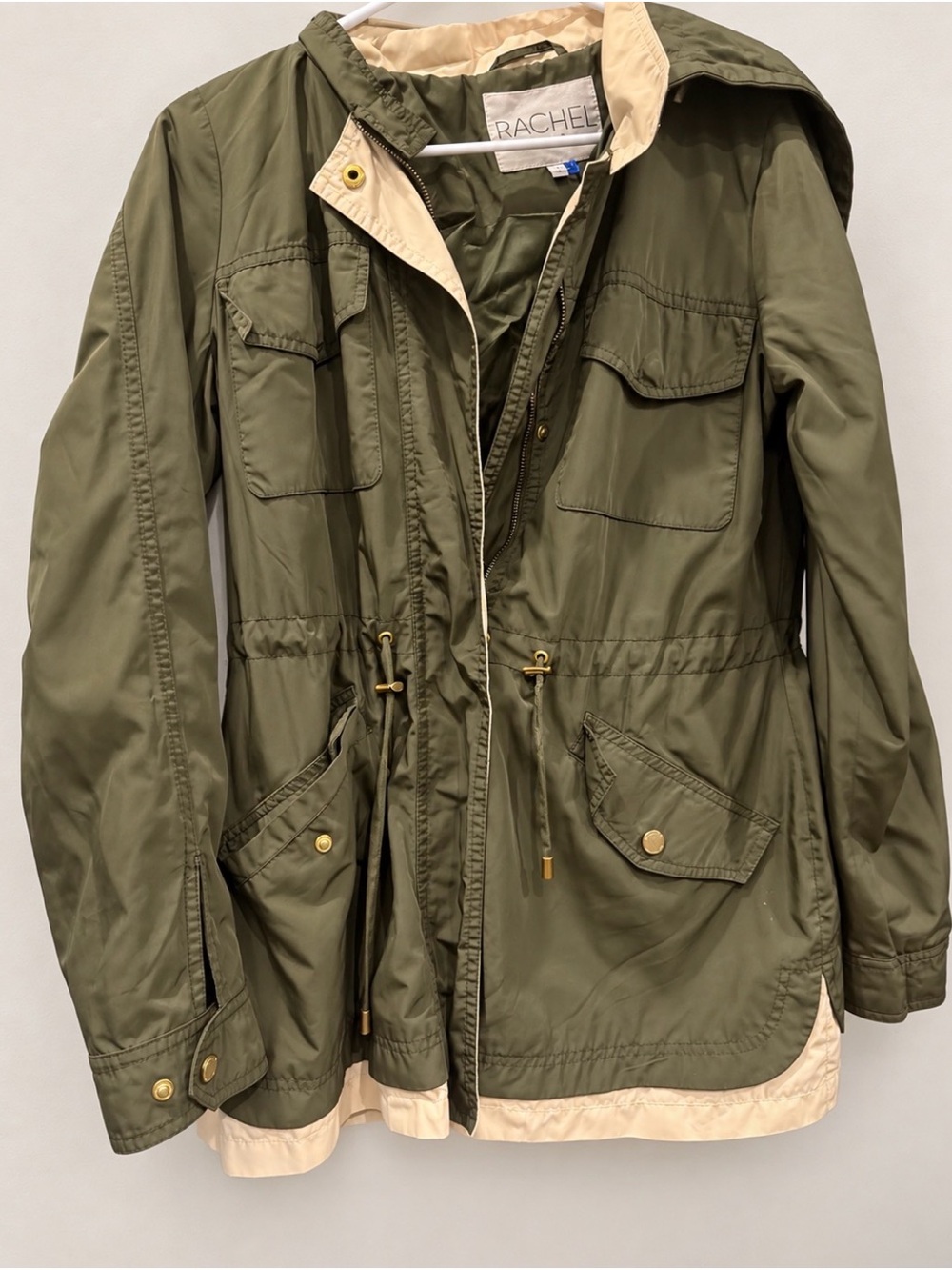 RACHEL Rachel Roy Olive Green Utility Anorak with Cream Trim